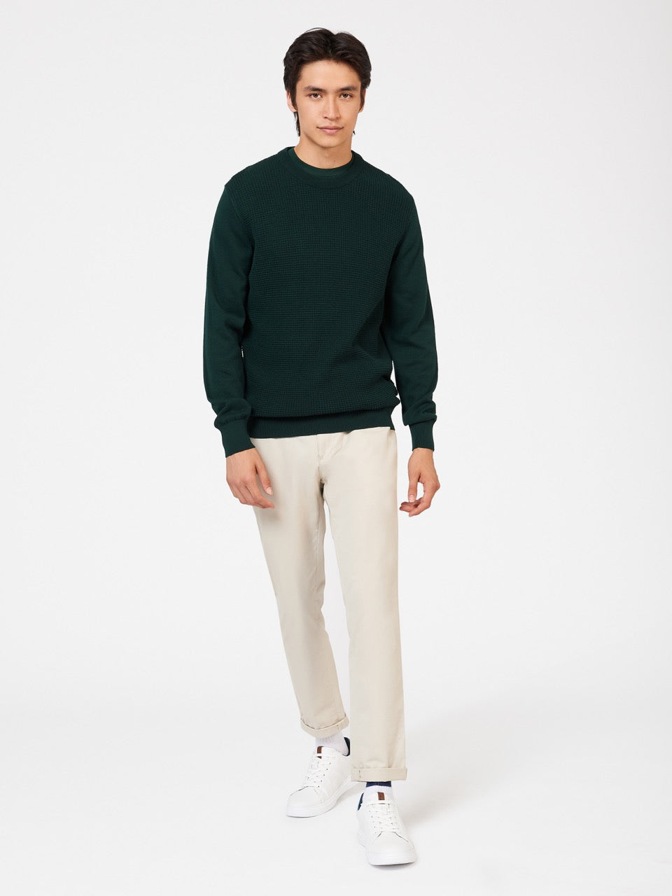 Ben Sherman Textured Crewneck Strickwaren Dunkelgrün | EJU-296475